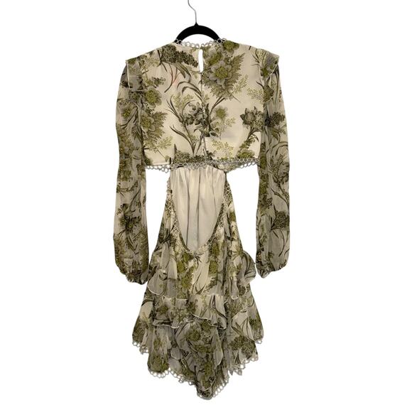 Asos Floral Cluster Embellished Long Sleeve Cut Out Ruffled Mini Dress Size 6 - Picture 3 of 15